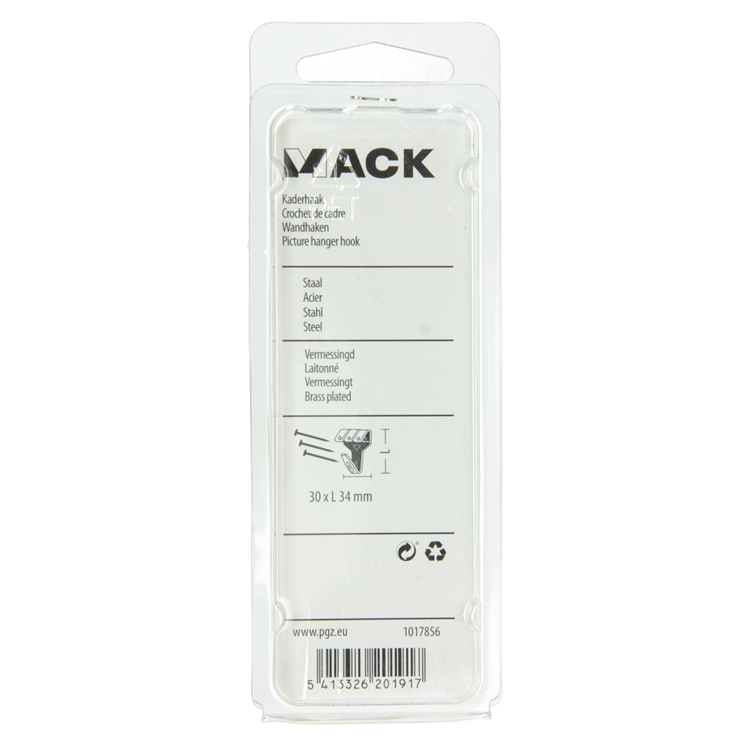 Mack 1017856 - gancho marco acero latonado 4uds 30 x 34 mm | 5 piezas