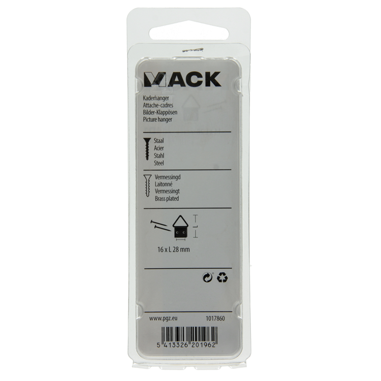 Mack 1017860 - percha de marco acero latonado 5 piezas 16 x 28 mm | 10 piezas
