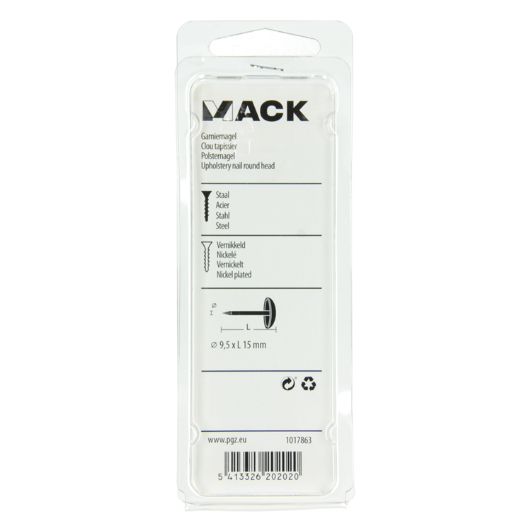 Mack 1017863 - Clavo embellecedor de acero niquelado 40 piezas 9,5 x 15 mm | 10 piezas