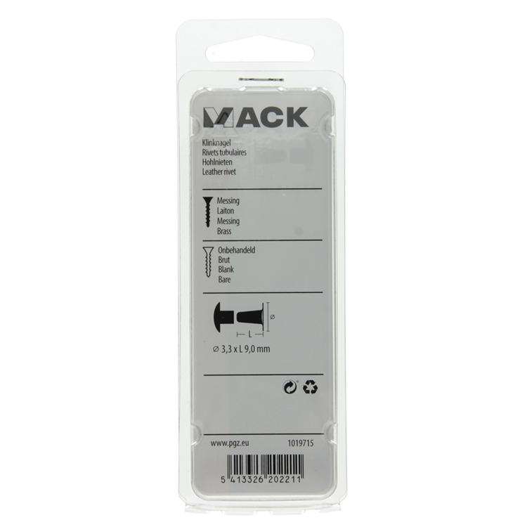 Mack 1019715 - remache de latón 10 piezas 3,3 x 9,0 mm | 10 piezas