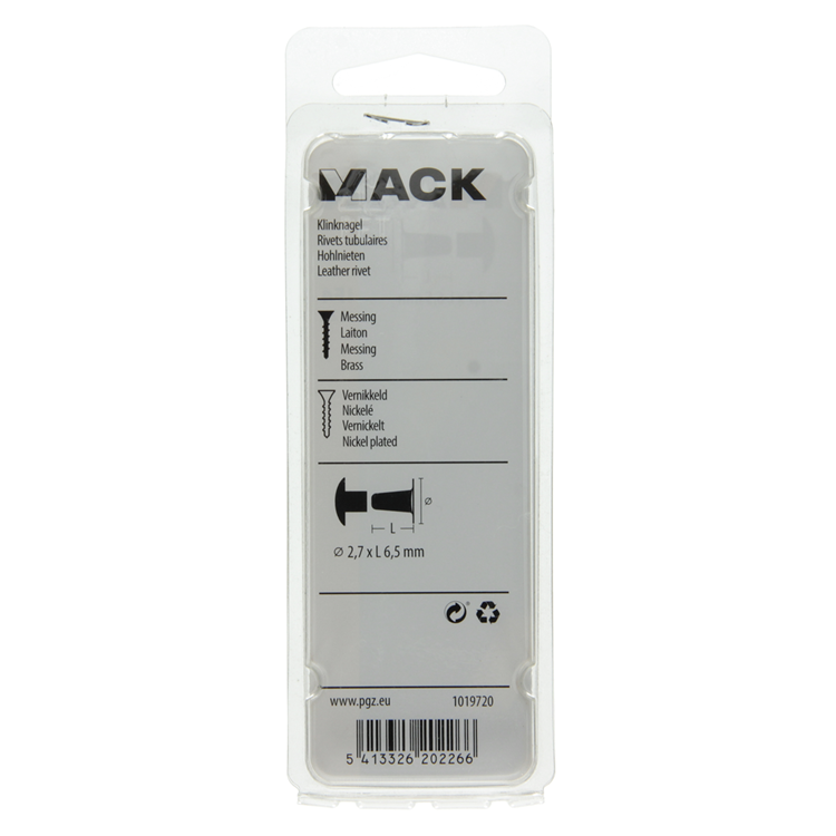 Mack 1019720 - remache latón niquelado 12 piezas 2,7 x 6,5 mm | 10 piezas