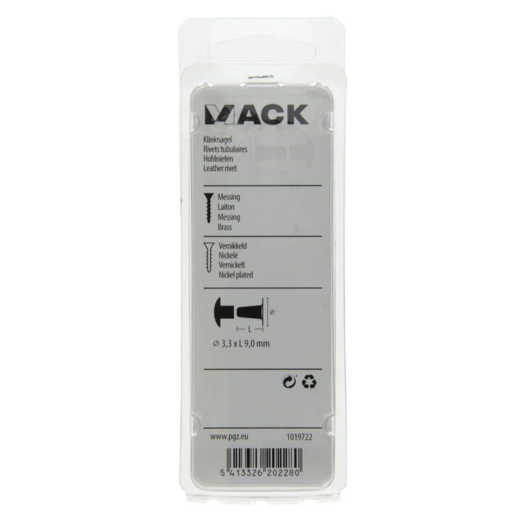 Mack 1019722 - remache de latón niquelado 10 piezas 3,3 x 9,0 mm | 10 piezas