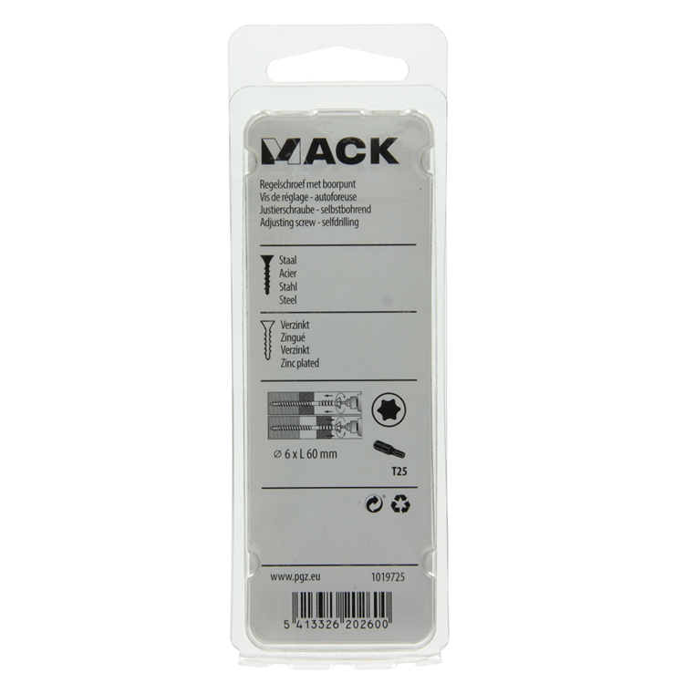 Mack 1019725 - tornillo de ajuste galvanizado 10 piezas 6 x 60 mm | 10 piezas