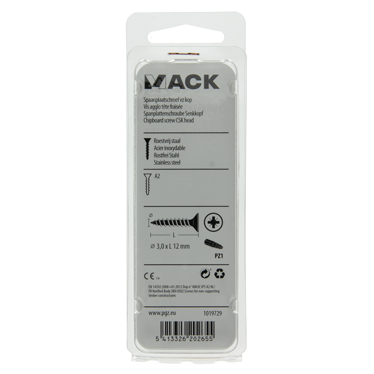 Mack 1019729 - tornillo para aglomerado cabeza vz acero inoxidable 35 piezas 3,0 x 12 mm | 10 piezas