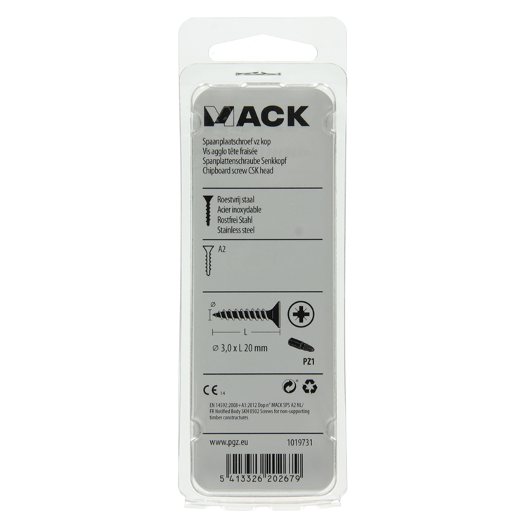 Mack 1019731 - tornillo para aglomerado cabeza vz acero inoxidable 27 piezas 3,0 x 20 mm | 10 piezas