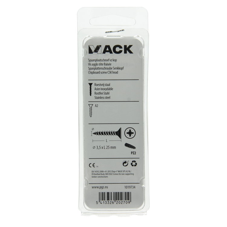 Mack 1019734 - tornillo para aglomerado cabeza vz acero inoxidable 18 piezas 3,5 x 25 mm | 10 piezas