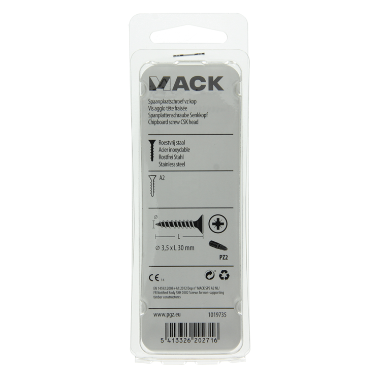 Mack 1019735 - tornillo para aglomerado cabeza vz acero inoxidable 16 piezas 3,5 x 30 mm | 10 piezas