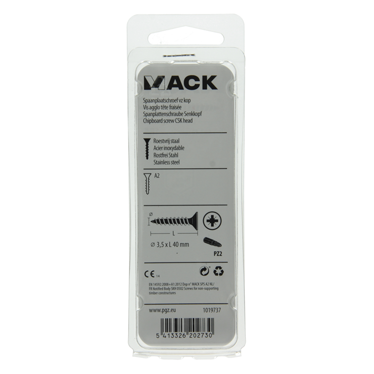 Mack 1019737 - tornillo para aglomerado cabeza vz acero inoxidable 12 piezas 3,5 x 40 mm | 10 piezas