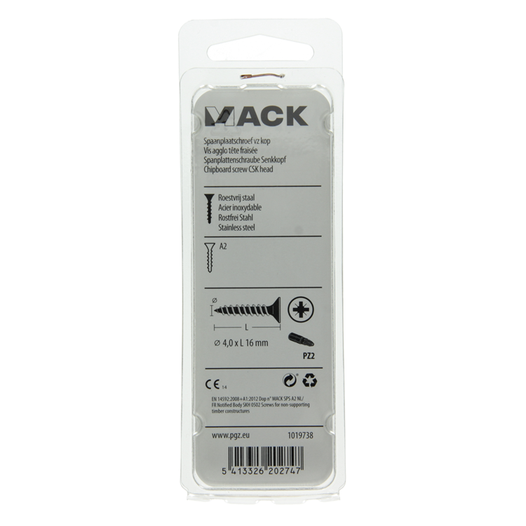 Mack 1019738 - tornillo para aglomerado cabeza vz acero inoxidable 20 piezas 4,0 x 16 mm | 10 piezas
