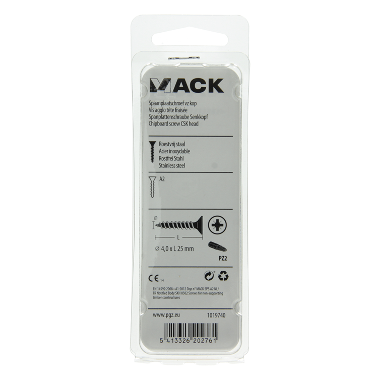Mack 1019740 - tornillo para aglomerado cabeza vz acero inoxidable 15 piezas 4,0 x 25 mm | 10 piezas