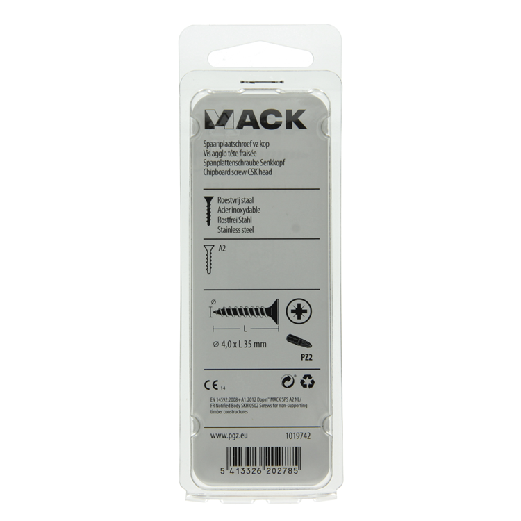 Mack 1019742 - tornillo para aglomerado cabeza vz acero inoxidable 11 piezas 4,0 x 35 mm | 10 piezas