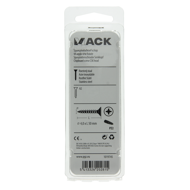 Mack 1019745 - tornillo para aglomerado cabeza vz acero inoxidable 8 piezas 4,0 x 50 mm | 10 piezas