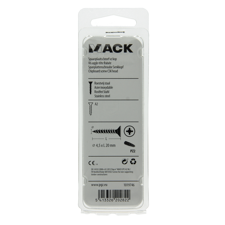 Mack 1019746 - tornillo para aglomerado cabeza vz acero inoxidable 13 piezas 4,5 x 20 mm | 10 piezas
