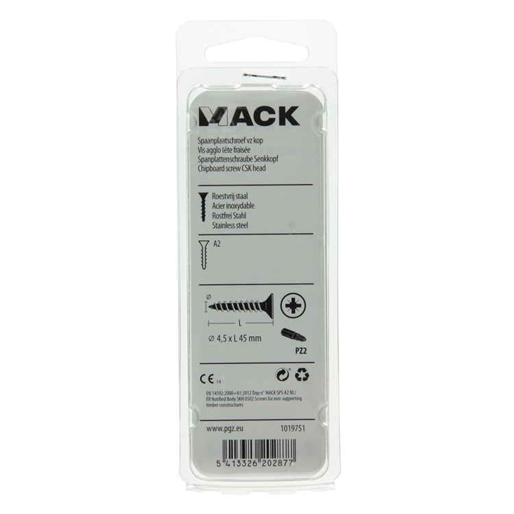 Mack 1019751 - tornillo para aglomerado cabeza vz acero inoxidable 7 piezas 4,5 x 45 mm | 10 piezas