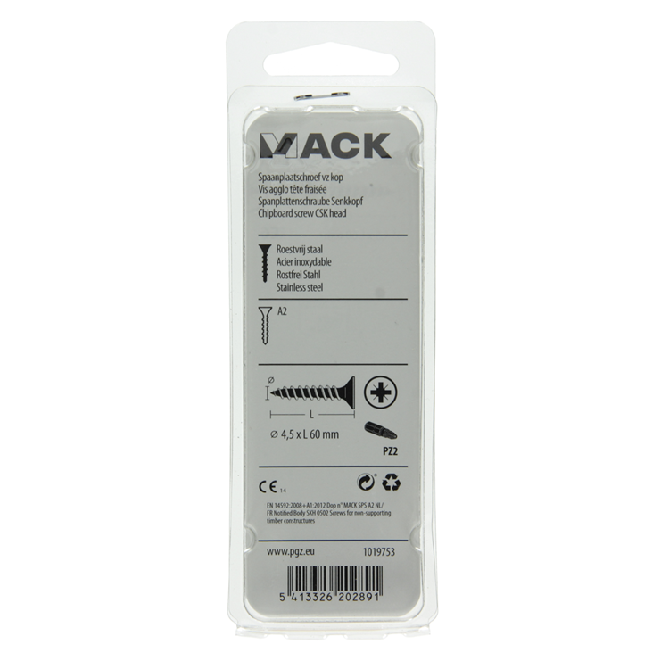 Mack 1019753 - tornillo para aglomerado cabeza vz acero inoxidable 5 piezas 4,5 x 60 mm | 10 piezas