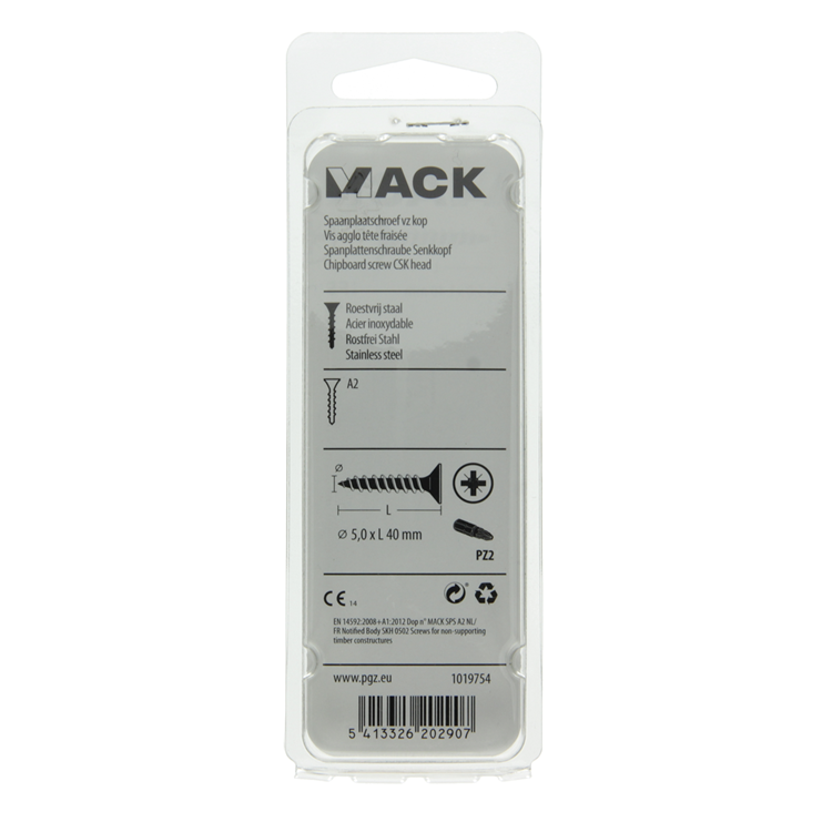 Mack 1019754 - tornillo para aglomerado cabeza vz acero inoxidable 9 piezas 5,0 x 40 mm | 10 piezas