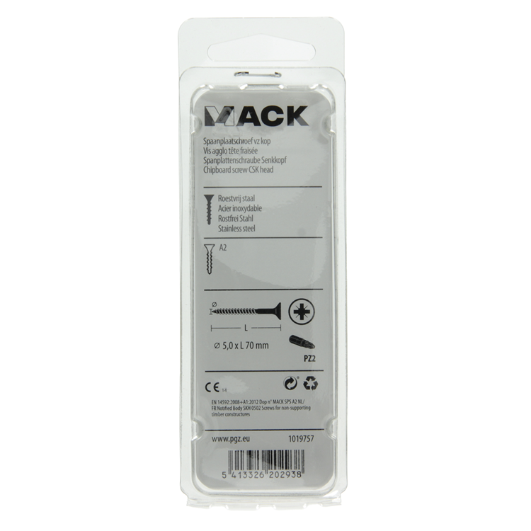 Mack 1019757 - tornillo para aglomerado cabeza vz acero inoxidable 6 piezas 5,0 x 70 mm | 10 piezas