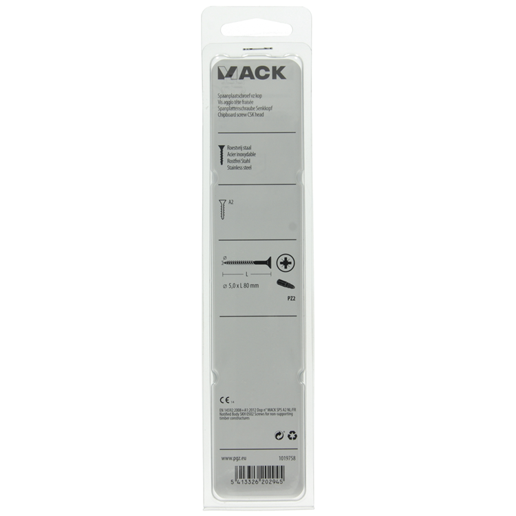 Mack 1019758 - tornillo para aglomerado cabeza vz acero inoxidable 5 piezas 5,0 x 80 mm | 5 piezas