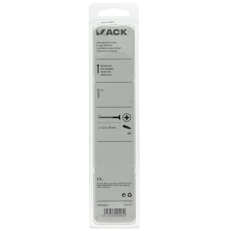 Mack 1019759 - tornillo aglomerado cabeza vz acero inoxidable 4 piezas 5,0 x100 mm | 5 piezas