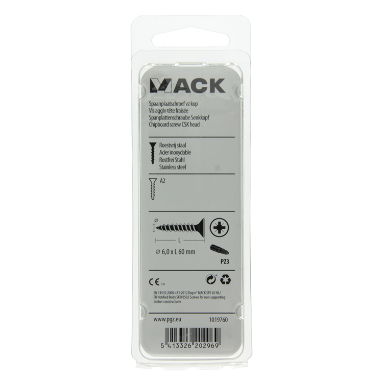 Mack 1019760 - tornillo para aglomerado cabeza vz acero inoxidable 6 piezas 6,0 x 60 mm | 10 piezas