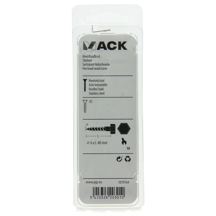 Mack 1019764 - perno roscado para madera acero inoxidable 4 piezas 6 x 40 mm | 10 piezas