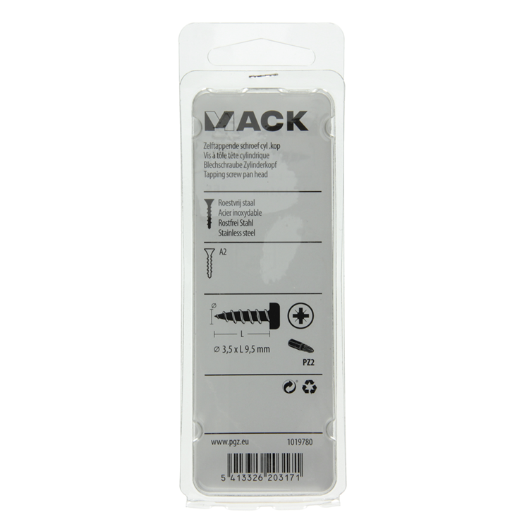 Mack 1019780 - tornillo autorroscante culata A2 16 piezas 3,5 x 9,5 mm | 10 piezas