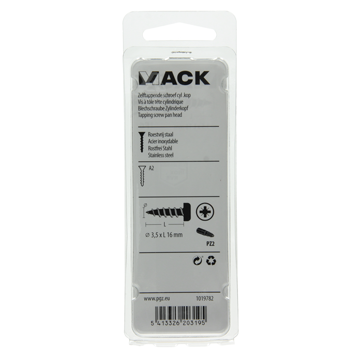 Mack 1019782 - tornillo autorroscante culata A2 13 piezas 3,5 x 16 mm | 10 piezas