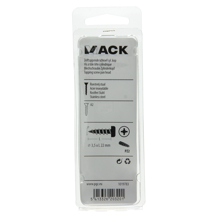 Mack 1019783 - tornillo autorroscante culata A2 11 piezas 3,5 x 22 mm | 10 piezas