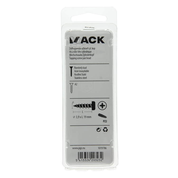 Mack 1019786 - tornillo autorroscante culata A2 10 piezas 3,9 x 19 mm | 10 piezas