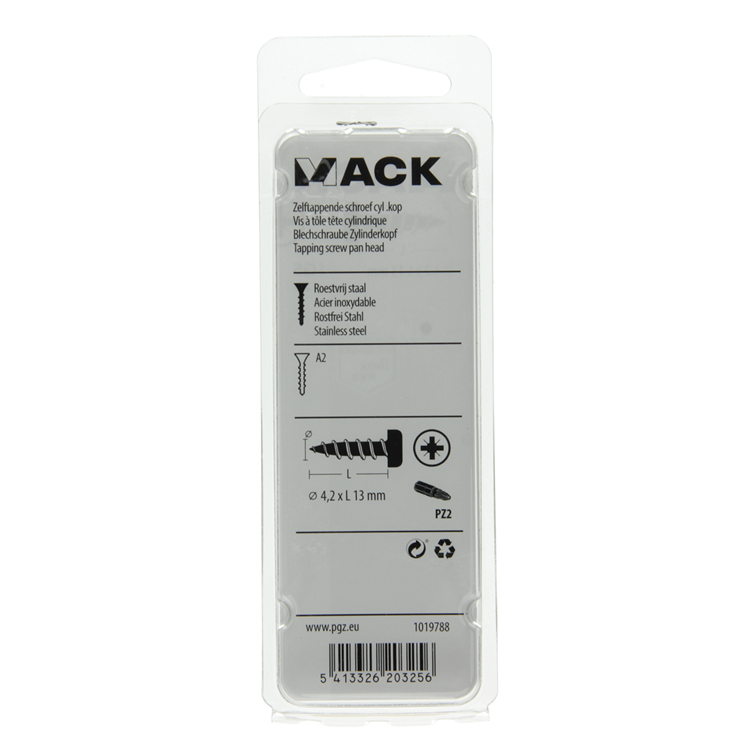 Mack 1019788 - tornillo autorroscante culata A2 12 piezas 4,2 x 13 mm | 10 piezas