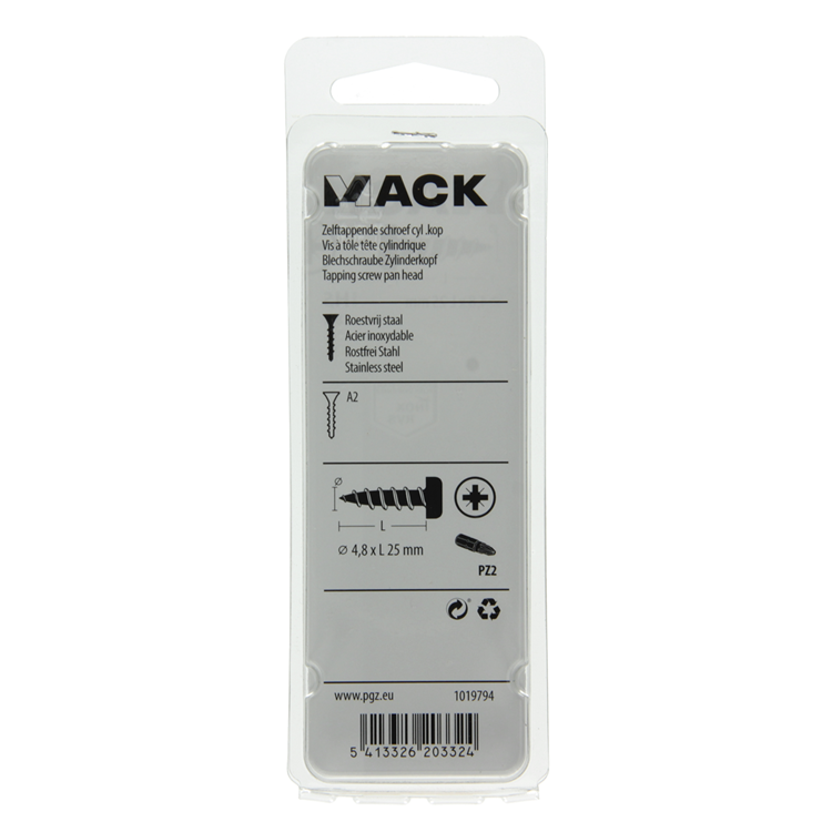Mack 1019794 - tornillo autorroscante culata A2 8 piezas 4,8 x 25 mm | 10 piezas