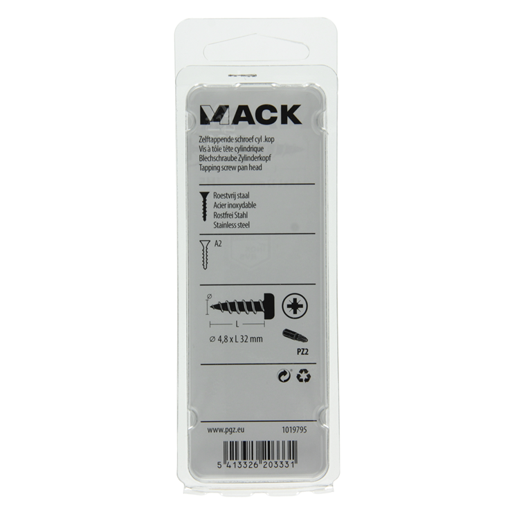 Mack 1019795 - tornillo autorroscante culata A2 7 piezas 4,8 x 32 mm | 10 piezas