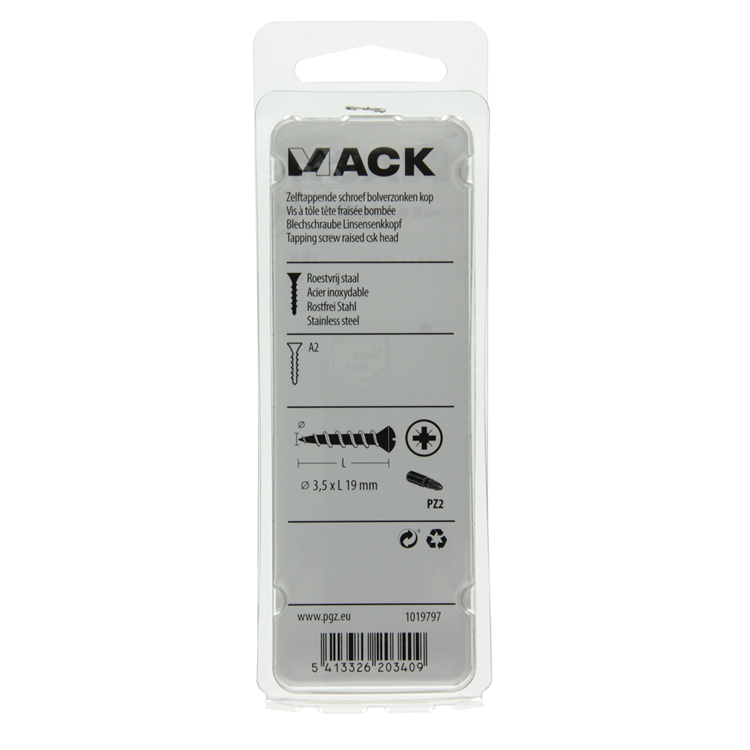 Mack 1019797 - tornillo autorroscante con cabeza esféricaa2 12uds 3,5 x 19 mm | 10 piezas