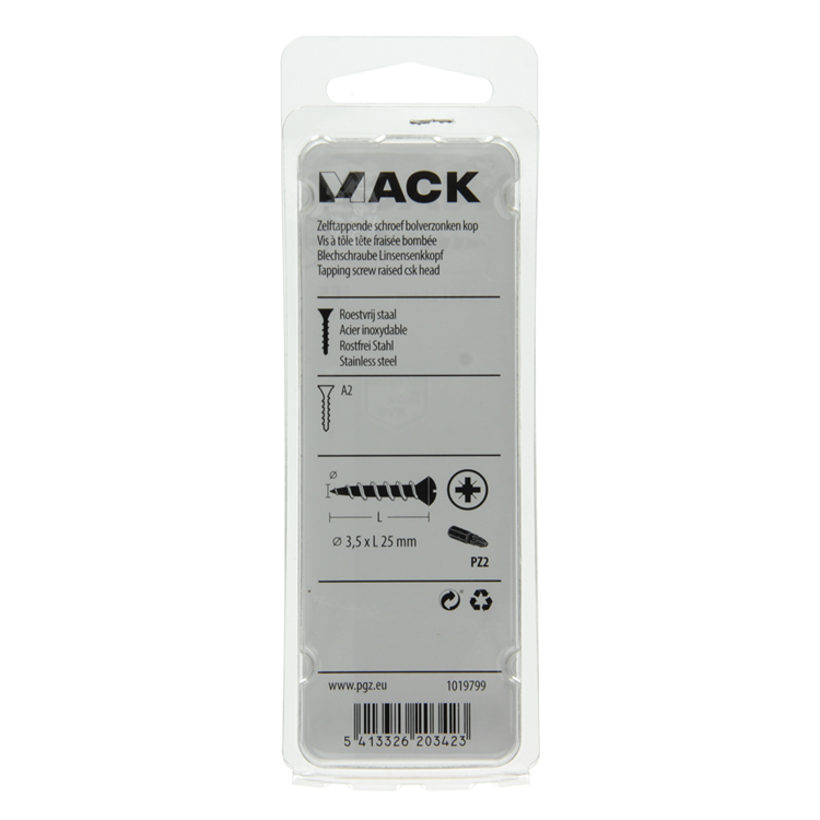 Mack 1019799 - tornillo autorroscante bola fx.kopa2 10uds 3,5 x 25 mm | 10 piezas