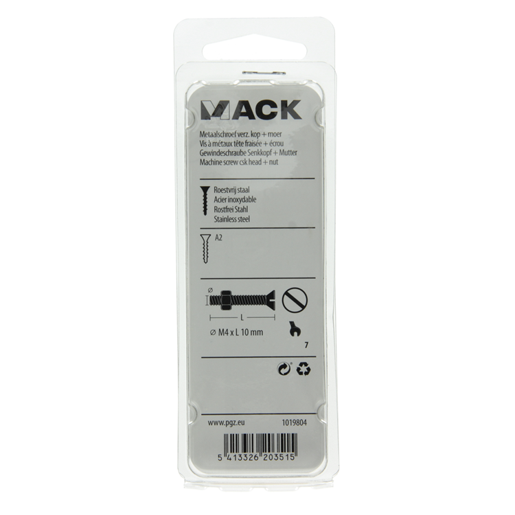 Mack 1019804 - tornillo metálico galvanizado. cabeza + tuerca acero inoxidable 15 pzs m4x10 | 10 piezas