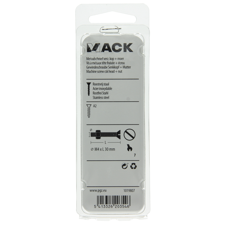 Mack 1019807 - tornillo metálico galvanizado. cabeza + tuerca acero inoxidable 10 pzs m4x30 | 10 piezas