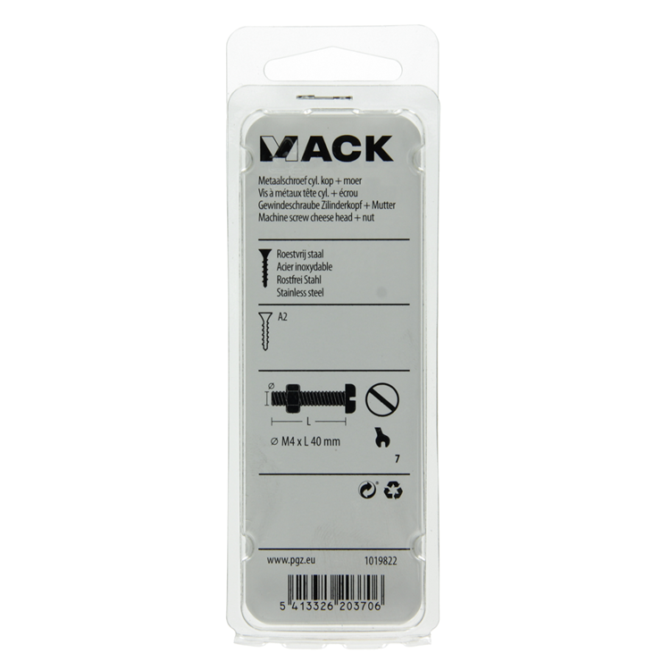 Mack 1019822 - cilindro de tornillo metálico. cabeza + tuerca acero inoxidable 8 pzs m4x40 | 10 piezas