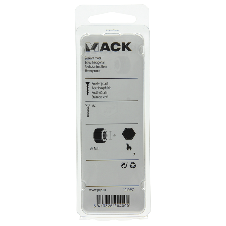 Mack 1019850 - tuerca hexagonal acero inoxidable a2 18 piezas m4 | 10 piezas