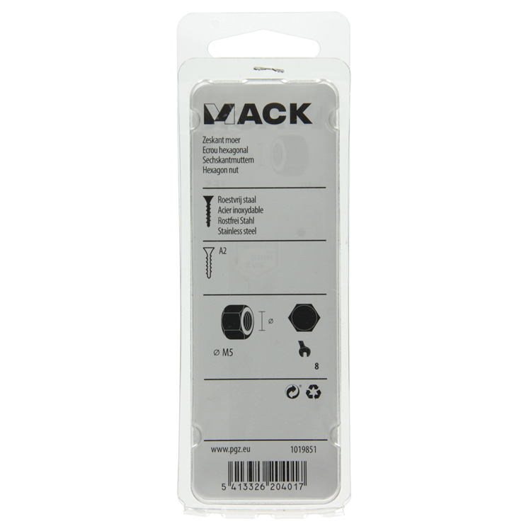 Mack 1019851 - tuerca hexagonal acero inoxidable a2 16 piezas m5 | 10 piezas