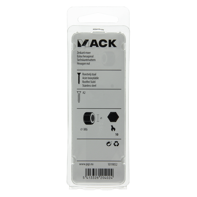 Mack 1019852 - tuerca hexagonal acero inoxidable a2 12 piezas m6 | 10 piezas