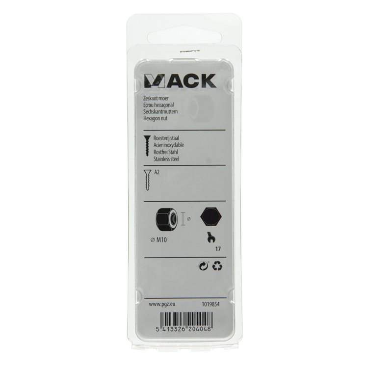 Mack 1019854 - tuerca hexagonal acero inoxidable a2 4 piezas m10 | 10 piezas