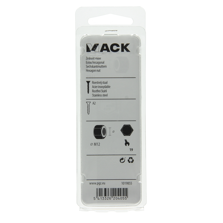 Mack 1019855 - tuerca hexagonal acero inoxidable a2 2 piezas m12 | 10 piezas