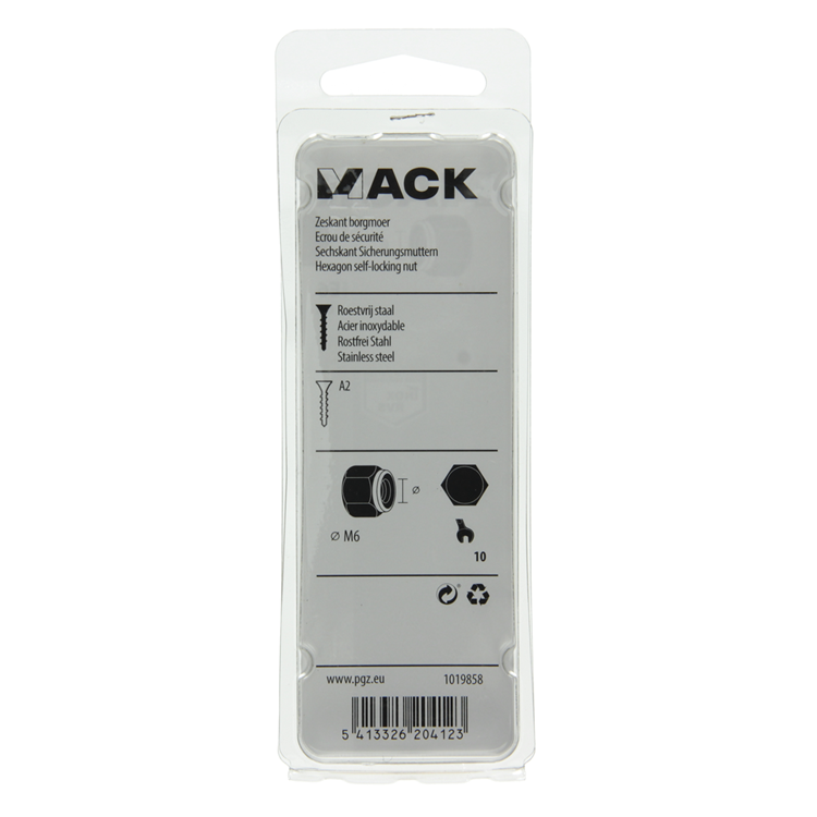 Mack 1019858 - contratuerca hexagonal acero inoxidable a2 6 piezas m 6 | 10 piezas