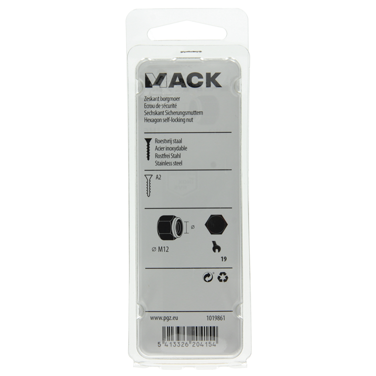 Mack 1019861 - contratuerca hexagonal acero inoxidable a2 2 piezas m 12 | 10 piezas