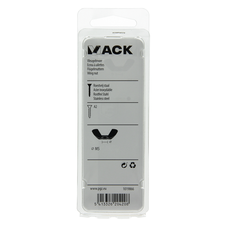 Mack 1019866 - tuerca de mariposa acero inoxidable a2 4 piezas m5 | 10 piezas