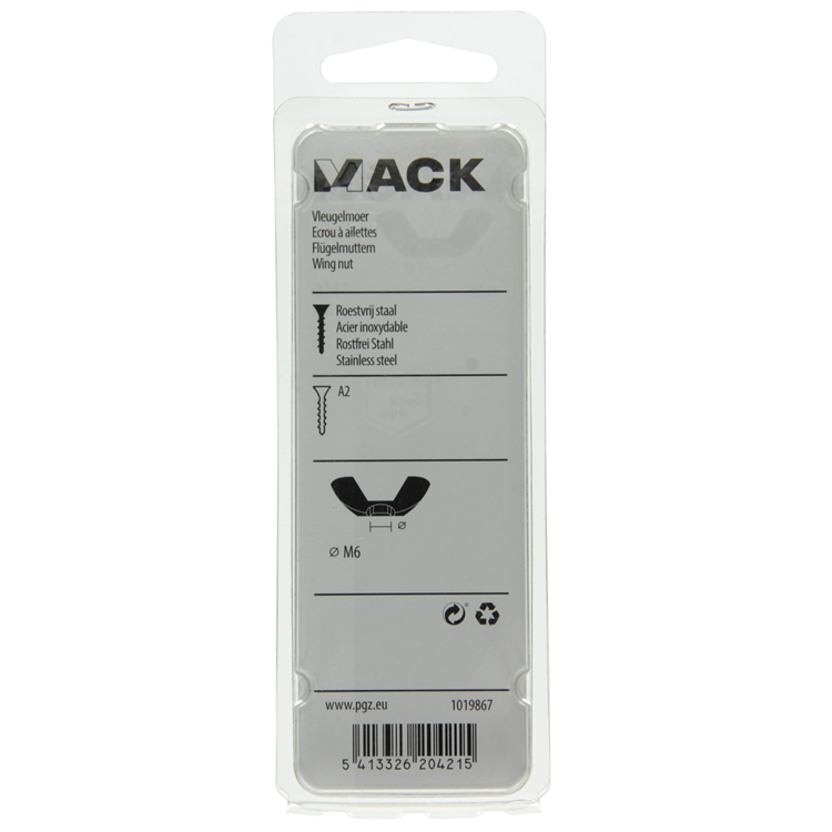 Mack 1019867 - tuerca de mariposa acero inoxidable a2 3 piezas m6 | 10 piezas