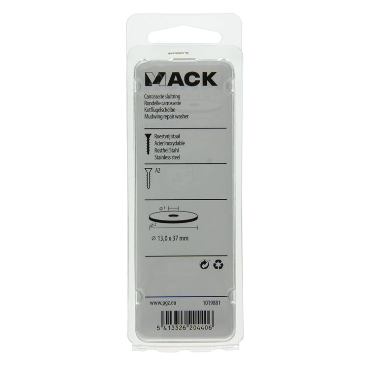 Mack 1019881 - arandela de carrocería acero inoxidable a2 2 piezas 13,0x37 | 10 piezas