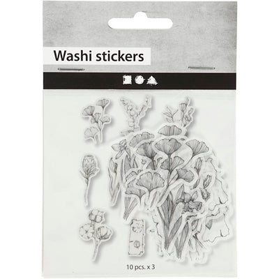 Creativ company masking tape stickers - washi tape stickers - zwart wit bloemen - minimalistische decoratieve stickers - diy knutselen - planner bullet journal stickers - afm 30-50 mm - 30 stuks