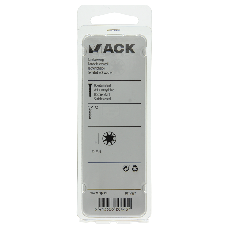 Mack 1019884 - arandela dentada de seguridad acero inoxidable a2 8 piezas m8 | 10 piezas