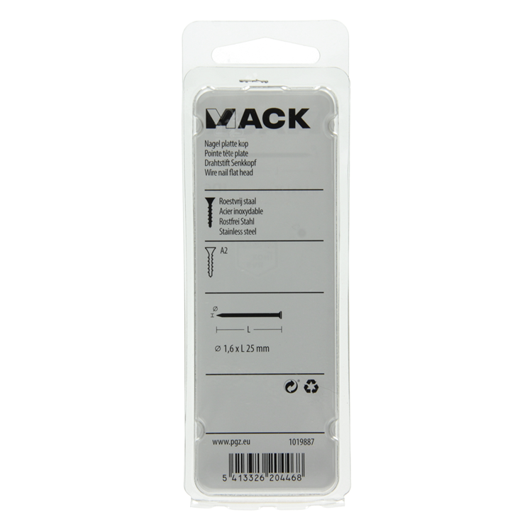 Mack 1019887 - clavo cabeza plana acero inoxidable a2 35 piezas 1,6 x 25 mm | 10 piezas